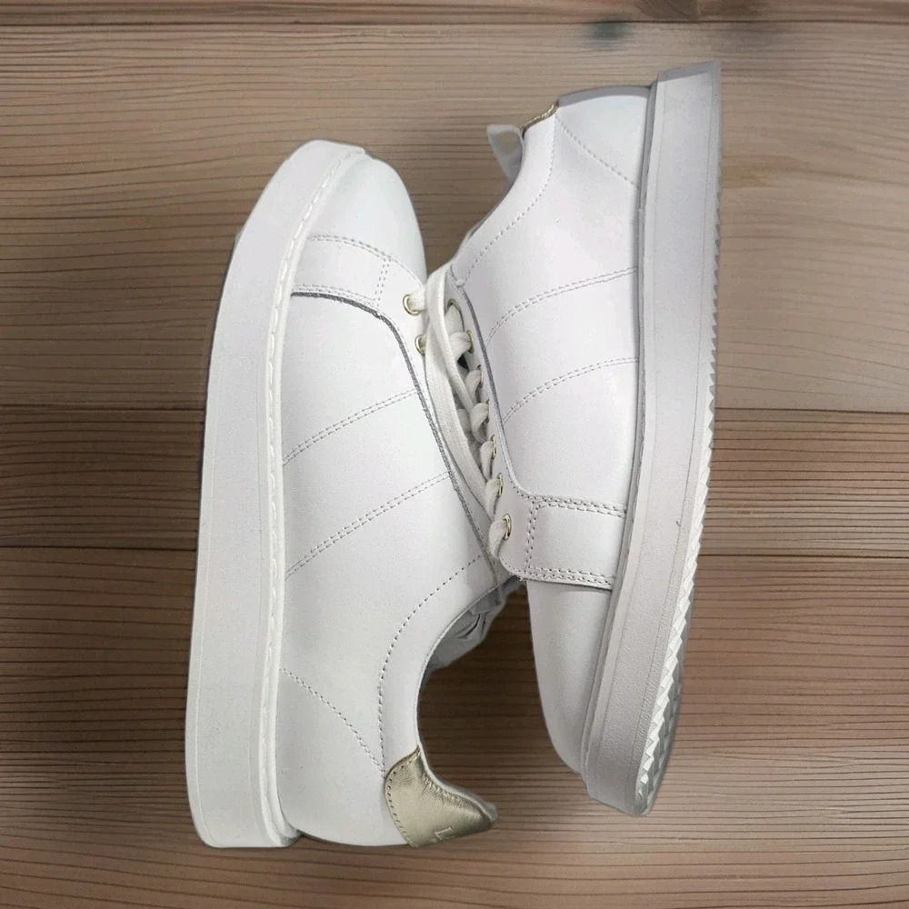 Polo Lauren‎ Ralph Lauren Women's Angeline White/Gold LOGO Sneakers 10B NIB RARE